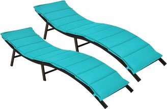 2Pcs Folding Patio Lounger Chair-Turquoise - 81 x 23.5 x 20