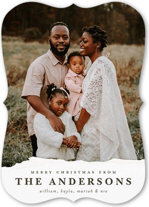 Holiday Cards: Editable Torn Edge Holiday Card, White, 5X7, Christmas, Pearl Shimmer Cardstock, Bracket