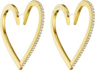 18k Gold Large Diamond Heart Hoop Earrings