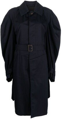 Twisted puff-sleeves cotton trench coat