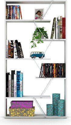 IGEMAN White/Chrome Etagere Large Organizer Open Back 6 Shelves Industrial Bookshelf, 8''L*33''W*62''H, 44LBS