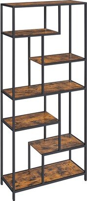 6-Tier Bookshelf, Display Shelf, Bookcase for Office, for Study, Living Room, Kitchen, Rustic Brown and Black