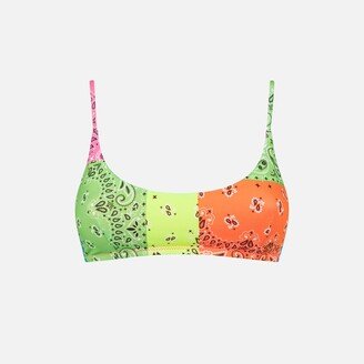 Woman Bralette Swimsuit With Fluo Bandanna Print