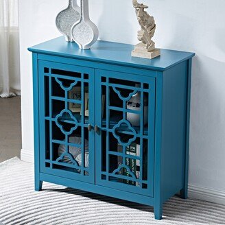 Global Pronex Wood Accent Storage Cabinet with Doors and Adjustable Shelf, Modern Buffet Sideboard for Hallway, Entryway, Teal