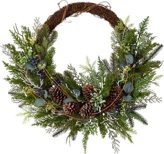 30in. Pine and Pinecone Artificial Christmas Wreath on Twig Ring