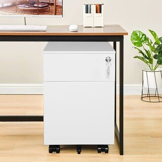 RASOO Black Metal Mobile File Cabinet - 2 Drawers, Lockable - Legal/Letter/A4/F4 Size