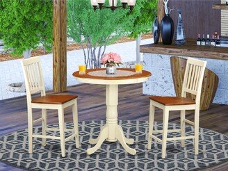 East West Furniture LLC East West Furniture Solid Rubberwood 3-piece Counter-height Dining Room Pub Set - a Table and Kitchen Chairs