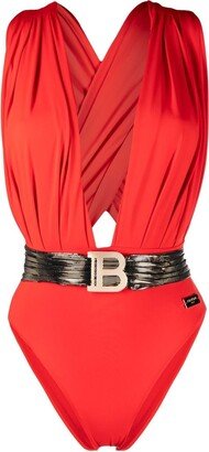 Logo-Plaque Criss-Cross Swimsuit