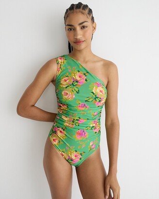 Ruched one-shoulder one-piece in rose garden