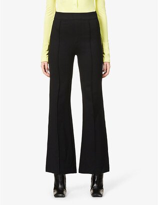 Womens Black Flared High-rise Stretch-woven Trousers