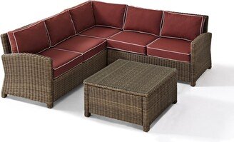 Crosley Furniture Bradenton Outdoor Wicker 4-Piece Sectional Seating Set with Sangria Cushions