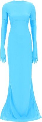 Removable Elbow Gloves Maxi Dress