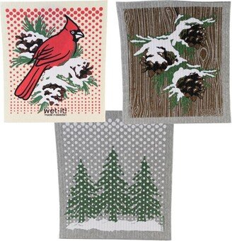 Wet It! Swedish Dish Cloth Winter Cardinal Country Pine