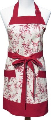 Women's Pretty Red & Off White Floral Birds Apron, With Pockets & Optional Personalization