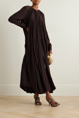 Gathered Charmeuse Maxi Dress - Brown