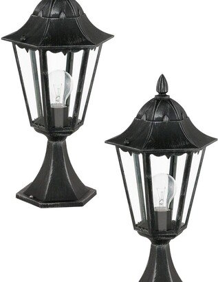 Loops 2 PACK IP44 Outdoor Pedestal Light Black & Silver Patina Lantern 1x 60