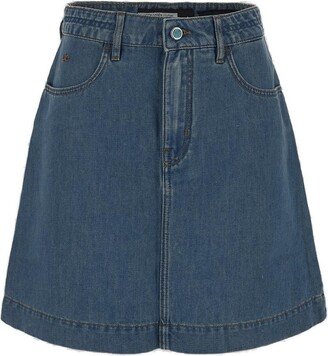 Logo Patch Denim A-Line Mini Skirt