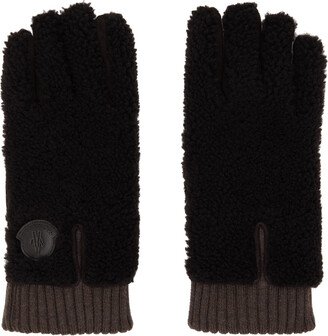 Brown Paneled Shearling Gloves