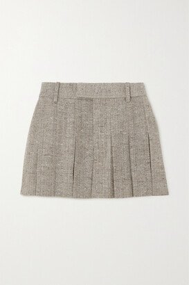 Pleated Tweed Mini Skirt - Brown