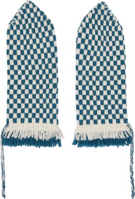 Blue Fringe Check Mittens