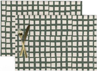 Block Print Green Placemats | Set Of 2 - Grid By Emilyruthprints Emerald Kelly Geometric Cloth Spoonflower