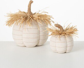 5.5H and 9.25H Sullivans Plush Pumpkin With Raffia - Set of 2, Fall Decor, White