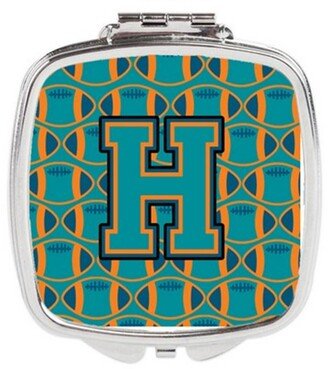 CJ1063-HSCM Letter H Football Aqua, Orange & Marine Blue Compact Mirror