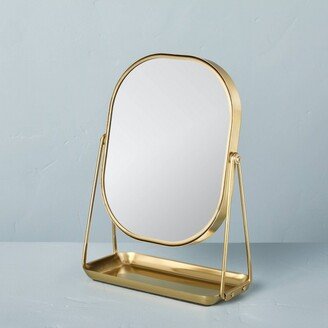 Brass Vanity Flip Mirror with Tray