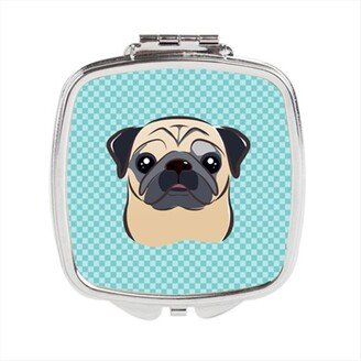 BB1200SCM Checkerboard Blue Fawn Pug Compact Mirror, 2.75 x 3 x .3 In.