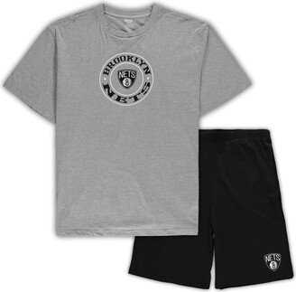 Men's Concepts Sport Heathered Gray, Black Brooklyn Nets Big and Tall T-shirt and Shorts Sleep Set - Heathered Gray, Black