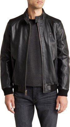 Pebbled Leather Bomber Jacket-AA