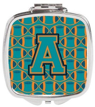 CJ1063-ASCM Letter A Football Aqua, Orange & Marine Blue Compact Mirror