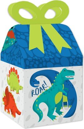 Big Dot of Happiness Roar Dinosaur - Square Favor Gift Boxes - Dino Mite Trex Baby Shower or Birthday Party Bow Boxes - Set of 12