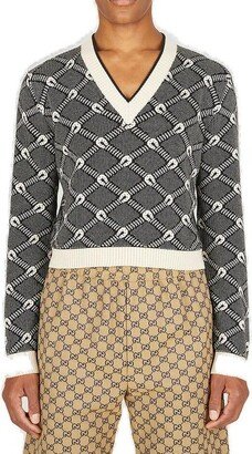 V-Neck Horseshoe-Jacquard Jumper