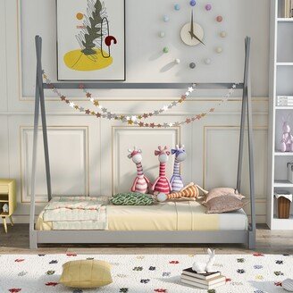 IGEMAN Triangle X-Structure Play House Twin Platform Bed Four Poster Bed