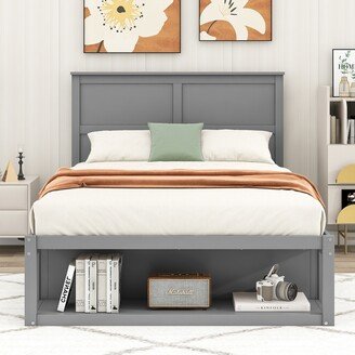 Modern Full Size Platform Bed with Drawer on the Each Side and Shelf on the End of the Bed