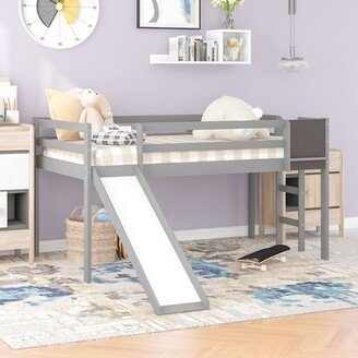 NOVABASA Twin Loft Bed with Slide, Wood Twin Size Loft Bed Frame with Stair and Chalkboard, Bedroom Furniture