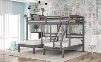 Full over Twin & Twin Bunk Bed,Triple Bunk Bed