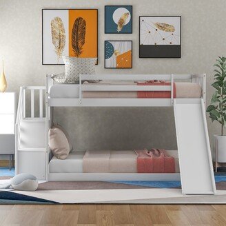 Twin Bunk Bed with Convertible Slide and Stairway