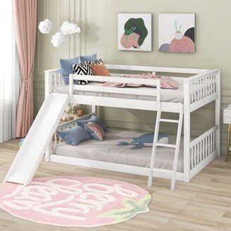 Snake River Décor Full Size Wood Bunk Bed with Slide Platform Bed Frame Bedroom White