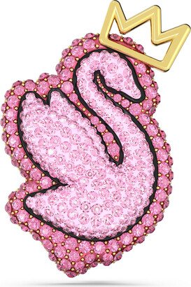 Pop Swan brooch, Swan, Pink, Gold-tone plated