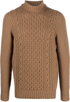 Aran-knit roll-neck jumper