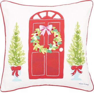 Door Wreath Printed & Embellished Throw Pillow