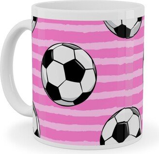 Mugs: Soccer Balls Ceramic Mug, White, 11Oz, Pink