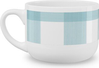 Mugs: Cross Hatch Plaid Latte Mug, White, 25Oz, Blue