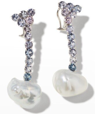 White Gold 14.3x22.91mm Baroque Pearl Earrings with Lavender Spinel