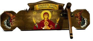 Christian Semantron With Virgin Mary, Handmade Mount Athos Wooden Simantron Orthodox Icon Semandron Religious Plaque Gift cm