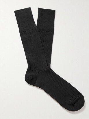 Ribbed Stretch Cotton-Blend Socks