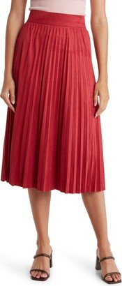 Faux Suede Pleated Midi Skirt