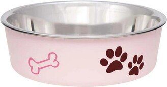 Loving Pets Stainless Steel & Light Pink Dish with Rubber Base- Small